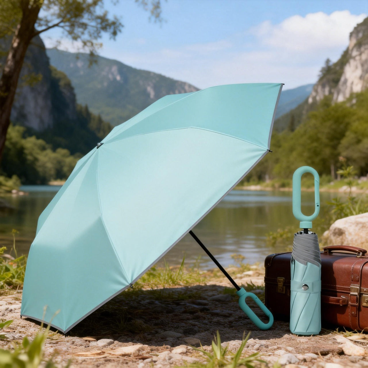 Portable Carabiner Umbrella with Reflective Edge