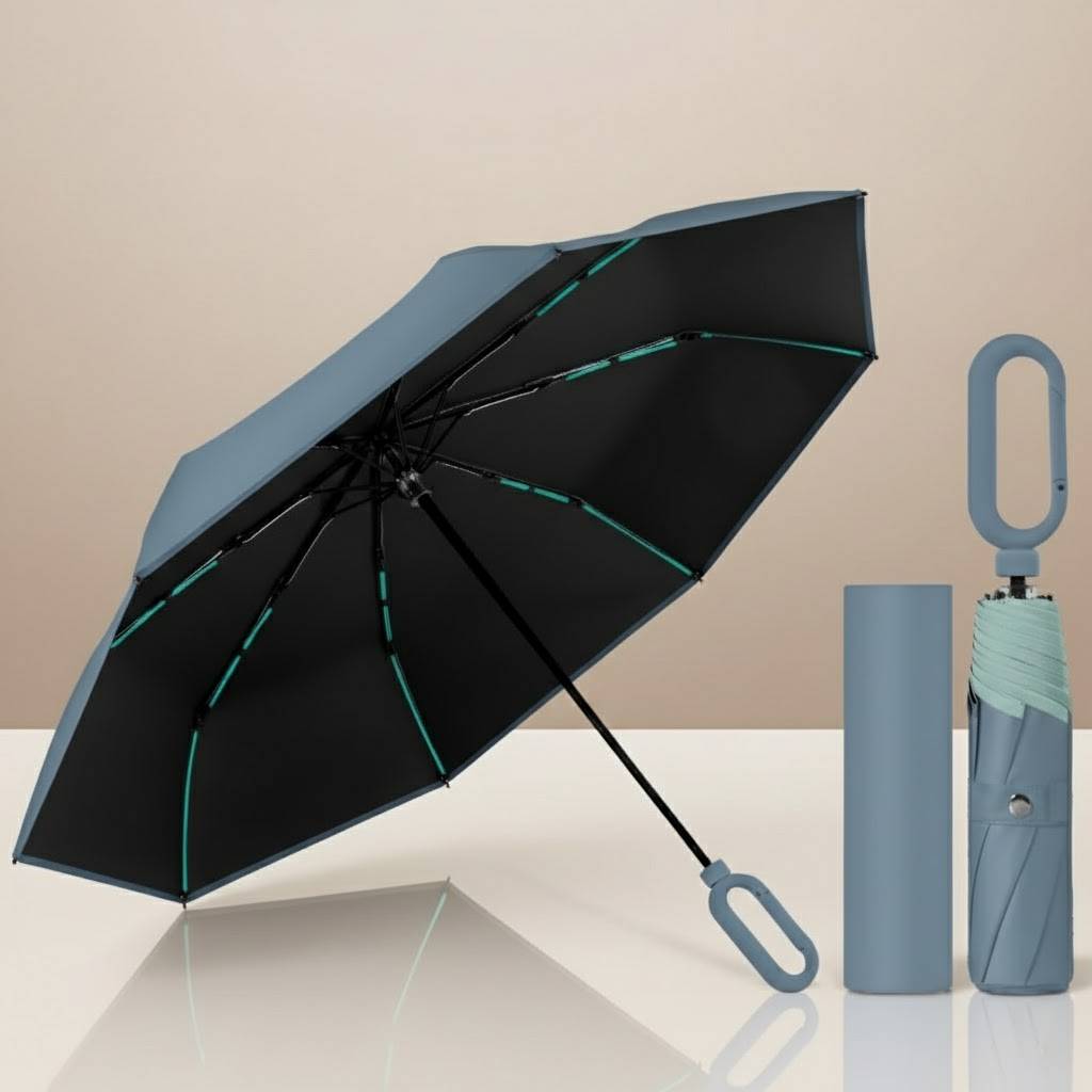 Portable Carabiner Umbrella with Reflective Edge